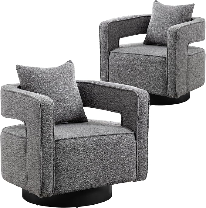 Chifee &amp Vingol 28.9 Boucle Modern Swivel Accent Barrel Chair Set of 2Gray