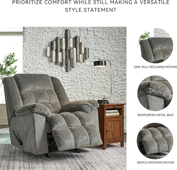 Signature Design by Ashley Kegler Contemporary Tufted Manual Rocker Recliner Gray