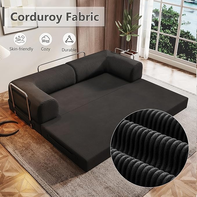 78.8 Folding Convertible Sofa Bed 4-in-1 Floor Sofa Modular Futon CouchPull Out Couch Memory Foam King Size Sofa BedNo Assembly Needed Boneless Couch for Living Room (Black)