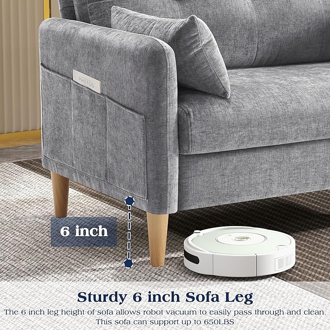 Hanherry Loveseat Sofa 47” Small Couch for Living Room Comfy Chenille Fabric Love Seat for Bedroom with Throw PillowRemovable Cushion CoverCouches for Small SpaceApartmentDorm