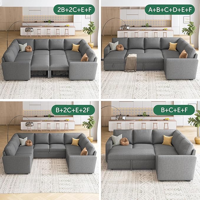 HONBAY Storage Loveseat for Modular Sleeper Sofa with Pull Out Bed Double Seat with Storage for Couch Bed Dark Grey