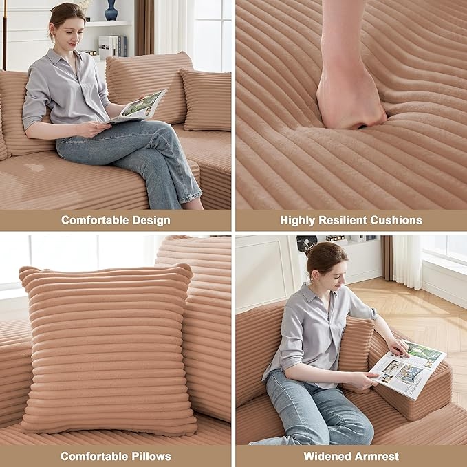 110” Cloud Sectional Couch Boneless Sofa for Living Room Modular Sectional Sofa with Deep Seat Comfy Fluffy Couch with L-Shaped Chaise No Assembly Required (Right-Facing Chaise Camel)