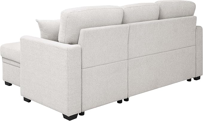 Convertible Sleeper Sofa Bed with Pull Out Couch L Shaped Couch with Chaise Storage Small Sectional Couches for Living Room Apartment | Linen Fabric | 76.5 | Beige