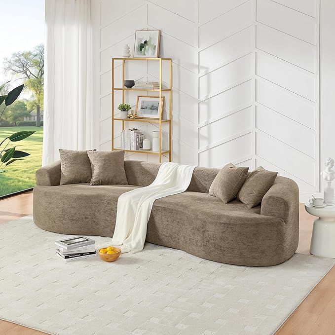 DEINPPA Oversized Modular Couch with 4 Pillows 4-Seater Curved Cloud Sofa Chenille Upholstered Comfy Couch for Living Room Apartment Office No Assembly Needed-Camel