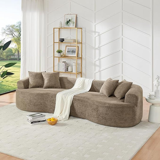 DEINPPA Oversized Modular Couch with 4 Pillows 4-Seater Curved Cloud Sofa Chenille Upholstered Comfy Couch for Living Room Apartment Office No Assembly Needed-Camel