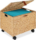 Best Choice Products Handwoven Water Hyacinth Rolling Filing Cabinet Mobile File Organizer for Hanging Folders W/Lid and Locking Wheels For Home or Office – Natural