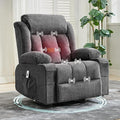 Rocking Recliner Chair with Heat and Massage Nursery Recliner 360° Swivel Chairs for Adults Lazy Boy Single Sofa Seat with 3 Positions 2 Side Pockets Cup Holders and USB Ports Grey