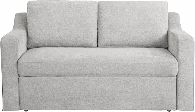 Serta Hawthorne 66.1 Slipcovered Convertible Sleeper Loveseat Full Size Dreamcoil Comfort FingerGuard Pinch Point Protection Polyester Tweed Fabric Linen