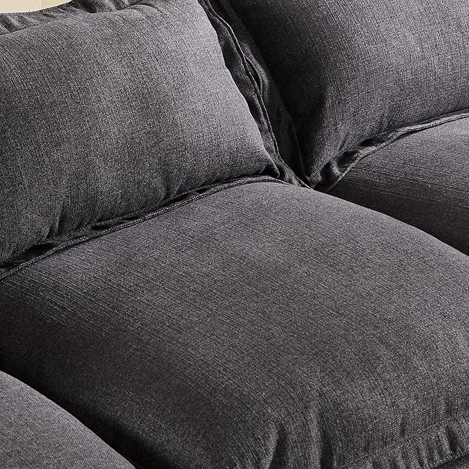 Modern Couch Modular Sectional Sofa 97 L-Shape Cloud Couch with Ottoman for Living Room Bedroom Reading Study Waitting Room Linen Fabric-Charcoal Dark Grey