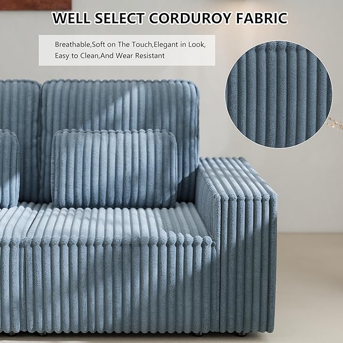 mikibama 2 Piece Sofa Couch Set for Living RoomModern Corduroy 2 Seater Loveseat Couches Set of 2 with Deep SeatModular Sectional 2PC Sofa Set for ApartmentDorm Room (Grey Blue 2PC Loveseat)