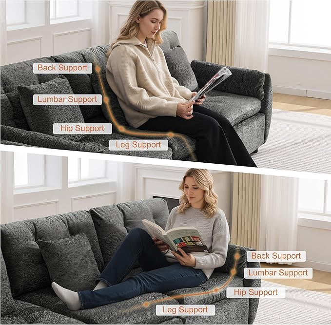 24 Square Modular Ottoman for Sectional Sofa Tufted Chenille Upholstered Footrest Cloud Sofa Ottoman for Living Room Dark Grey