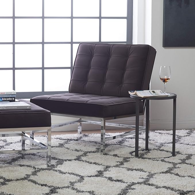 Studio Designs Home Modern Ashlar Velvet Accent Chair Lounge Chair for Living Room Bedroom or Office Polyester Fabric in Mink Brown Chrome