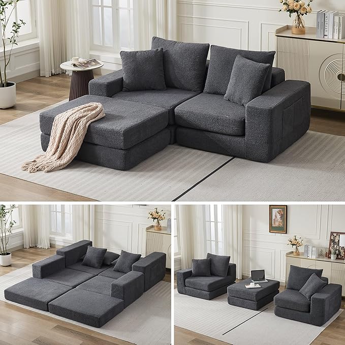 80'' Modular Sectional Couch with L-Shape Chaise Modern Boneless Loveseat Cloud Couch for Living Room Sofa Bed with Deep Seat No Assembly Sleeper Sofa for Living room Apartment and Bedroom