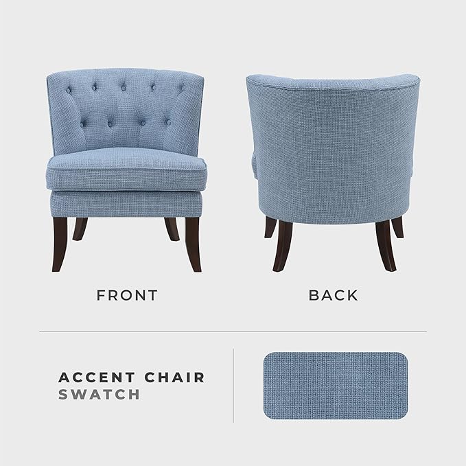 Lexicon Accent Chair Textured Fabric Upholstered Armless Chair with Solid Wood Legs Button Tufted Curved Back for Living Room/Bedroom/Office/Waiting Area Blue