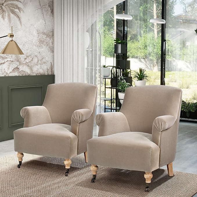 Jennifer Taylor Home Eloise 30 Pleated Sock Arm Living Room Accent Armchair Mink Beige Performance Velvet