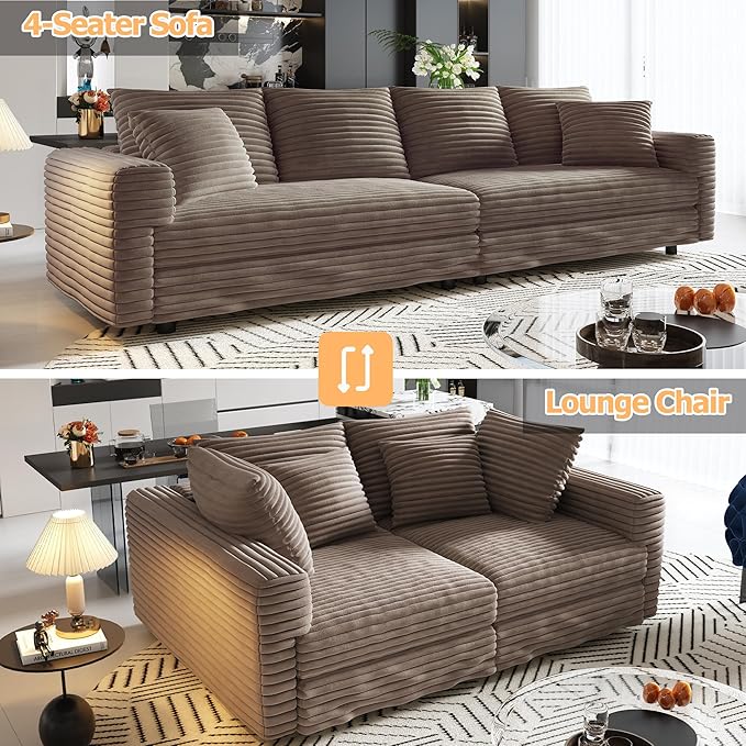 Cloud U Shaped Couch Modular Sectional Sofa 4 Seater Corduroy Cloud Sofa Couch with Ottoman 102.4'' Oversized Chaise Lounge Sleeper Sofas Deep Seat Sectional Couches for Living Room Camel