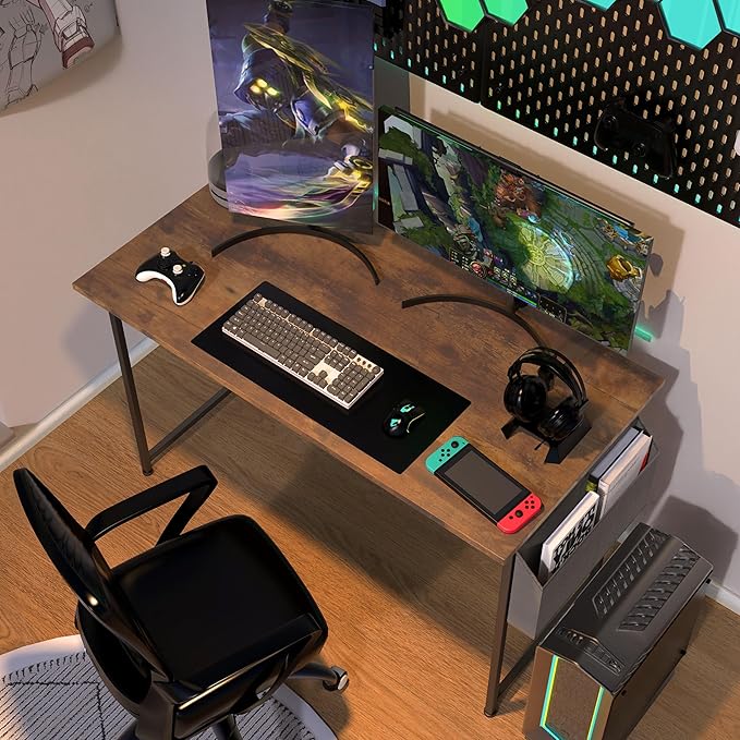 YSSOA Computer Desk Home Office Work Study Writing Modern Simple Table with Headphone Hooks