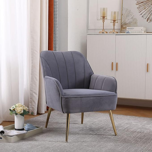 29 Sturdy Wood Frame Modern Mid-Century Accent Armchair Oversized Accent Chair with Foam Filling Mid-Century Modern Chair with 10-Minute Assembly for Living Room Grey