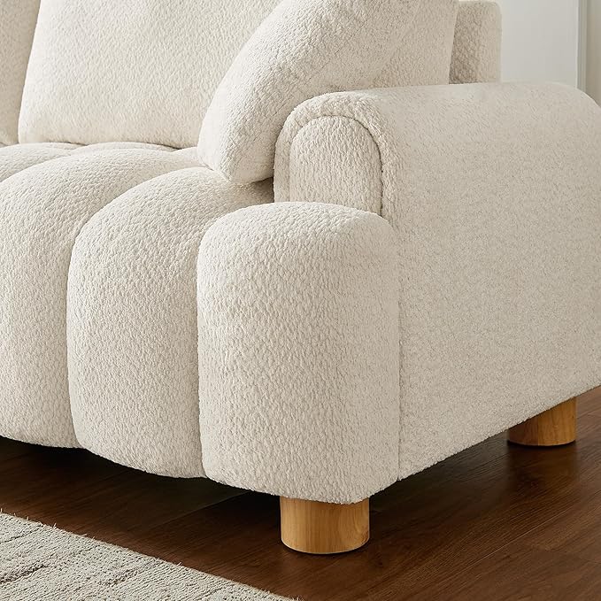VANOMi Boucle Sofa Couch 91 Comfy Tufted Upholstered Cloud Couches Modern 3 Seater Sofa with Pillows Oversized Deep Seat Sherpa Couch for Living Room Bedroom Apartment (White)