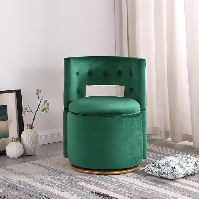 360° Swivel Accent Chair with Storage Function Velvet Curved Chair with Gold Metal Base for Living Room Nursery Bedroom [Video]