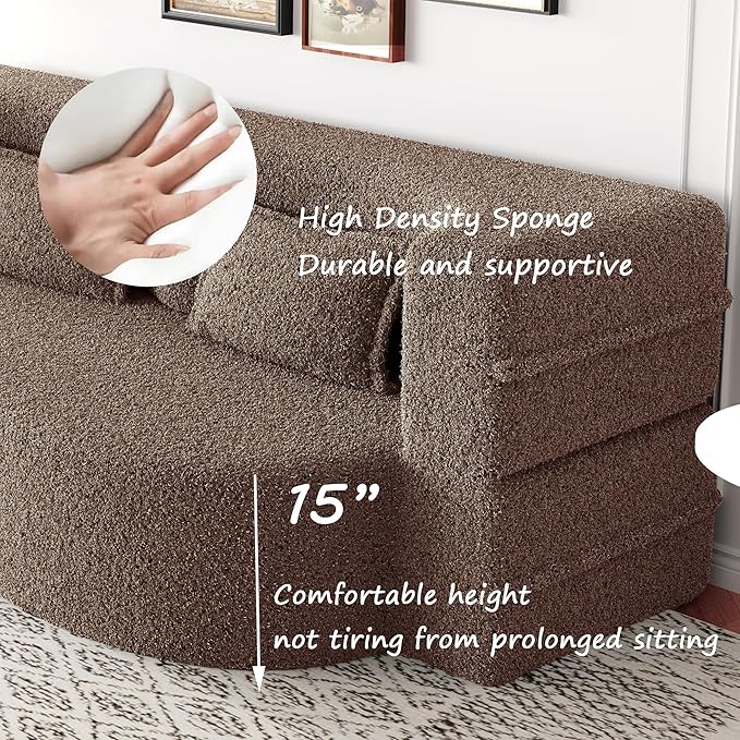 Hommoo Convertible Sleeper Sofa Bed Futon Sofa Folding Mattress Couch Full Size Teddy 2 in 1 Compression Floor Lounge Couch High Density Foam for Living Room/Guest Room/Apartment Brown