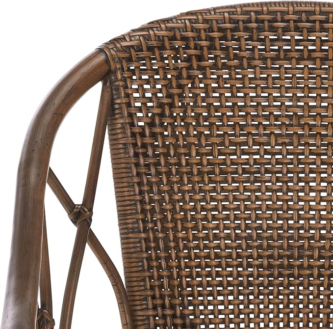 SAFAVIEH Home Collection – Miyomi Brown Rattan Arm Chair with Ivory Seat Cushion Coastal Modern Design Fully Assembled (ACH4900A)