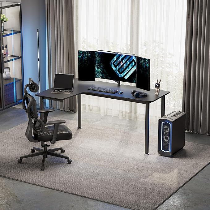 EUREKA ERGONOMIC 60 Inch Black Corner L Shaped Computer Desk Home Office Gaming Study Work Writing Table Long Large Sturdy Workstation Simple Modern with Metal Legs Left Side