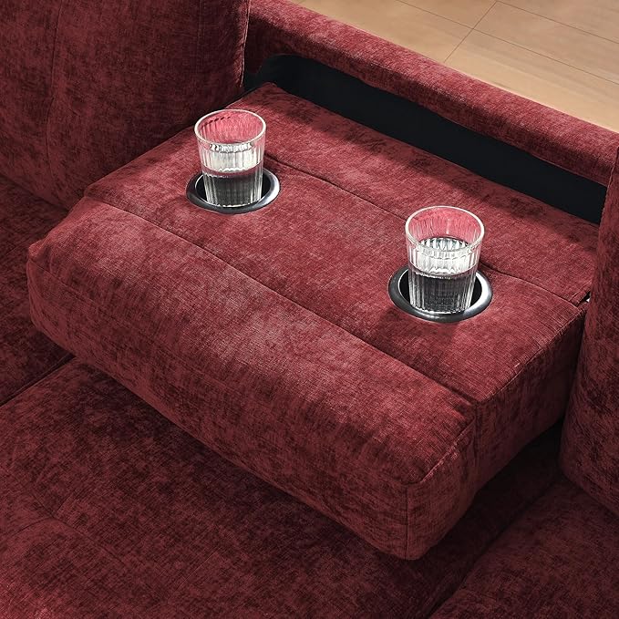 Yoglad 108'' Chenille Sectional Couches for Living Room Modular 5-Seater Couch Sofa with Reversible Chaise &amp Cup Holders L-Shaped Corner Sofa with Storage Ottoman for Living Room Apartment(Red)