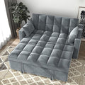 Sleeper Sofa Couch Bed 55.9'' Convertible Velvet Loveseat 3 in 1 Pull Out Sofa Bed with Toss Pillows Pockets Furniture for Living Room Gray