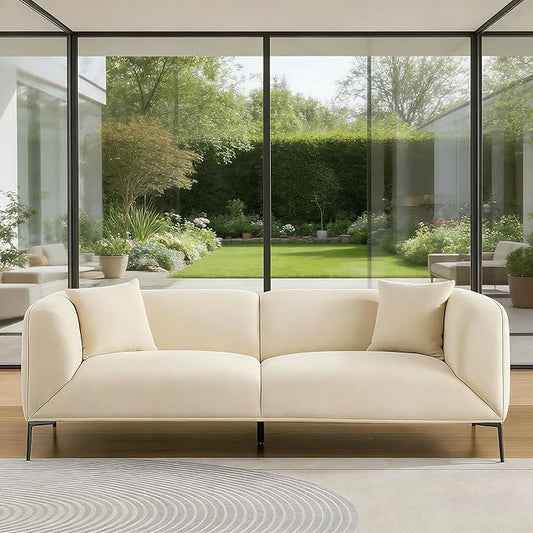 82.7 Modern Sofa Couch Sectional Sofa with Metal Legs Boucle Fabric 3 Seater Cloud Couch with 2 Pillows Upholstered Loveseat Couch for Living Room Apartment Office.(Beige)