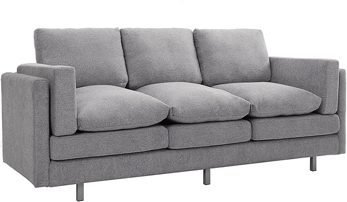 Christopher Knight Home Vincenzo 3 Seater Couch Chenille Upholstered Sofa Chair Metal Legs Couch Dual-Layer Cushions Armchair 79.5 Sectional Sofa Comfort Seating for Living Room Light Gray
