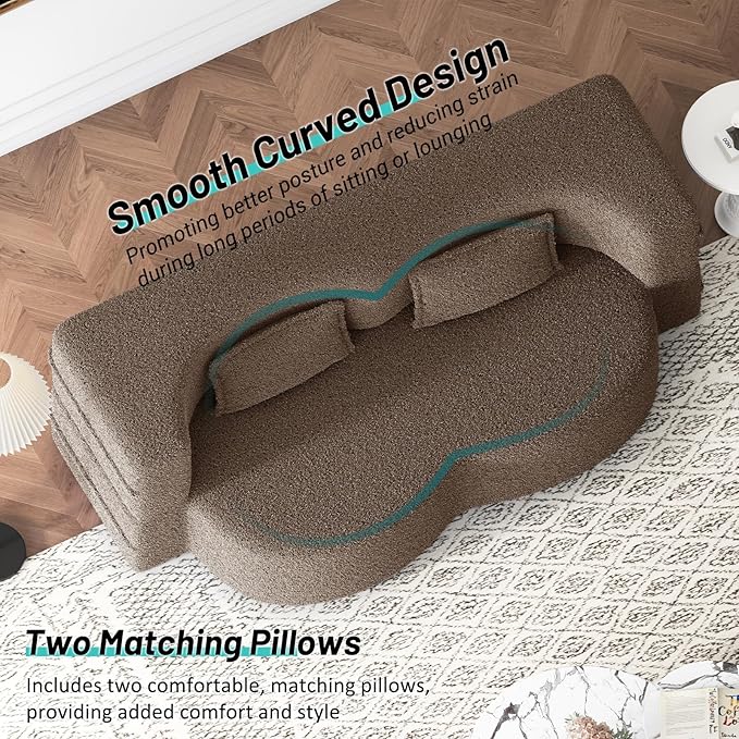 JOYBASE 78in Sofa Couch Convertible Oversized Cloud Loveseat Minimalist Sleeper Sofa Bed for Living Room Apartment Office No Assembly Required (Brown)