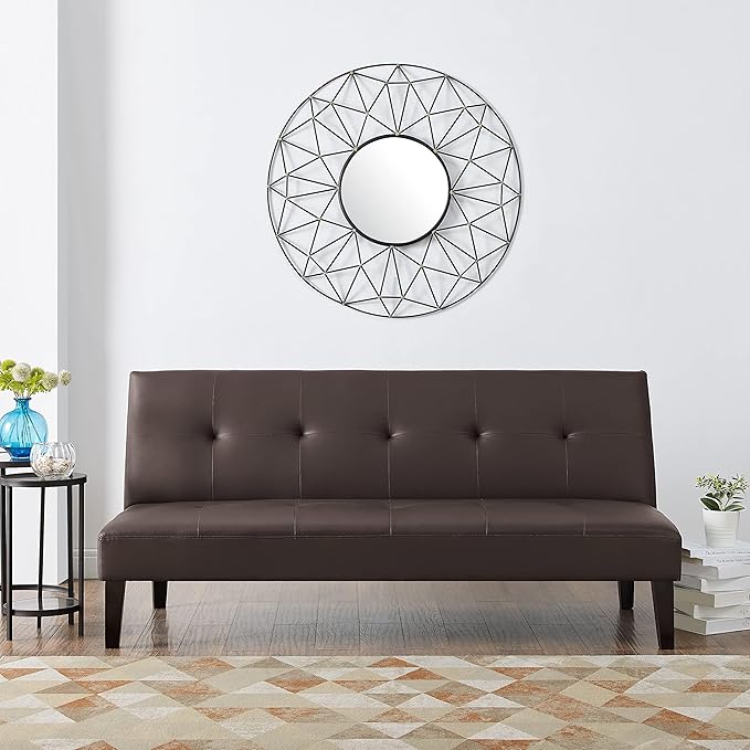 Naomi Home Button Tufted Futon Sofa Bed Espresso Faux Leather 3-Position Convertible Space-Saving 66.1 W
