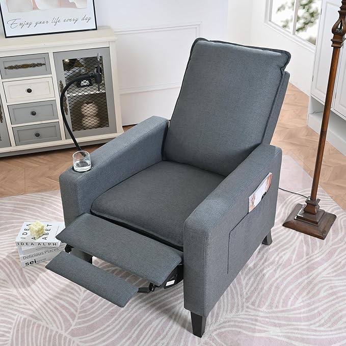 Adjustable Recliner Chairs for Adults Modern Fabric Push Back Recliner with Cup Holder and Phone Holder for Living Room (Gray)