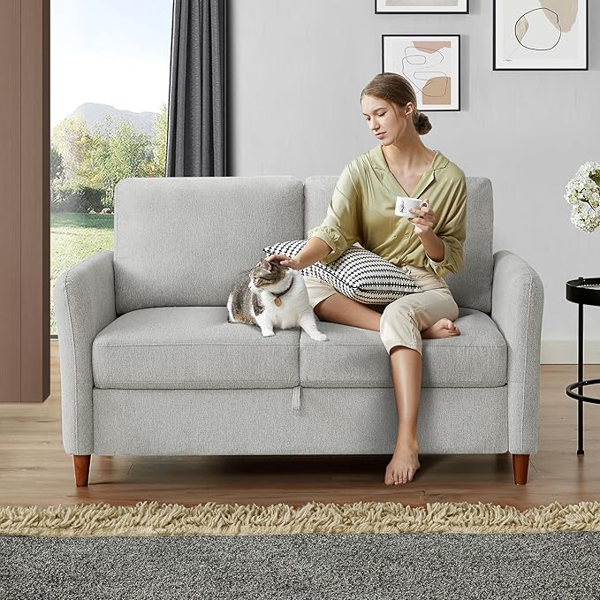 Loveseat Sofa56 Love Seat with Storage SpaceModern Small Couches for Small SpacesCozy Couch and Loveseat Sets for Living Room2 Seater Couch for Bedroom(Light Gray 56.5''-2seat)