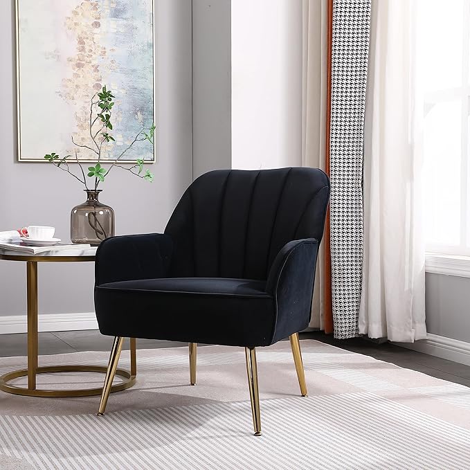 Modern Mid Century Chair Velvet Sherpa Armchair for Living Room Bedroom Office Easy Assemble(Navy)