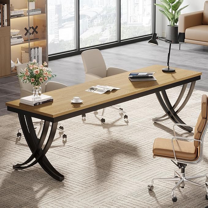 Tribesigns 2 Person Office Computer Desk 78.7-Inch Extra Long Desk Large Double Desk for Two People Workstation Work Desk for Home Office with Stylish Legs (Natural)