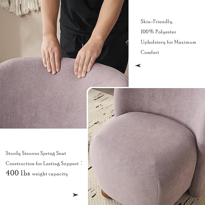 Comfy Reading Chair for Kids Teens &amp Adults Armless Barrel Chair Upholstered Single Sofa Chair &amp Occasional Chair for Living Room Small Chair &amp Corner Chairs for Bedroom (Purple)