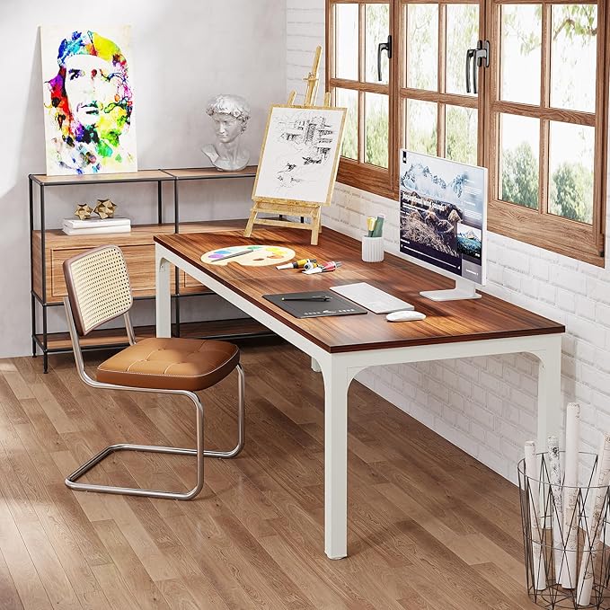 Tribesigns 2-Person Home Office Desk 78.7 Extra Long Modern Desk Double Workstation for Home Office Work Desk for Two People (Walnut)