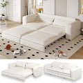 93 King Pull Out Sofa Bed Teddy Sleeper Sofa Couch Modern Wide Armrest 3 in 1 Convertible Futon Couches for Living Room Small Space Apartment Bedroom Office Beige