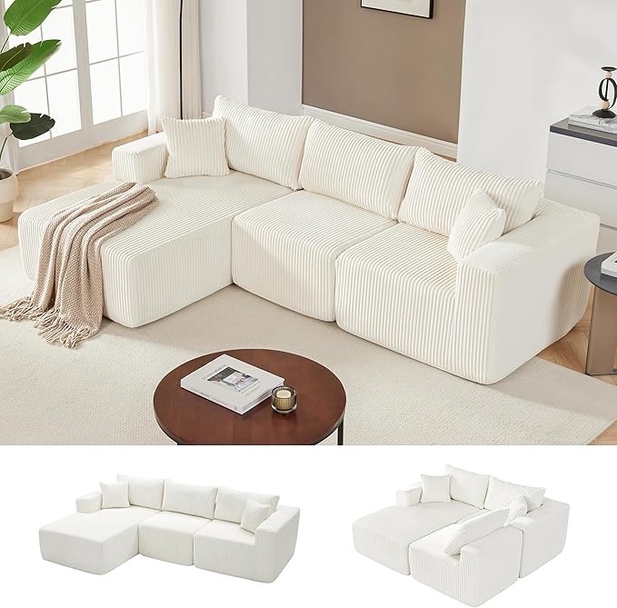 97 Modular Sectional Sofa L-Shaped Boneless Couch with Deep Seat Cozy Cloud Couch Sectional with Convertible Ottoman Modern Sectional Couches for Living Room（ Beige）