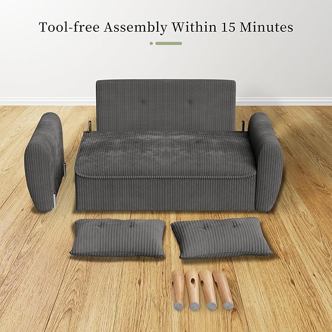 Vongrasig 48 Small Modern Loveseat Sofa Mid Century Soft Corduroy Fabric 2-Seat Sofa Couch Tufted Love Seat with Back Cushions and Tapered Legs for Living Room Bedroom and Small Space (Dark Gray)