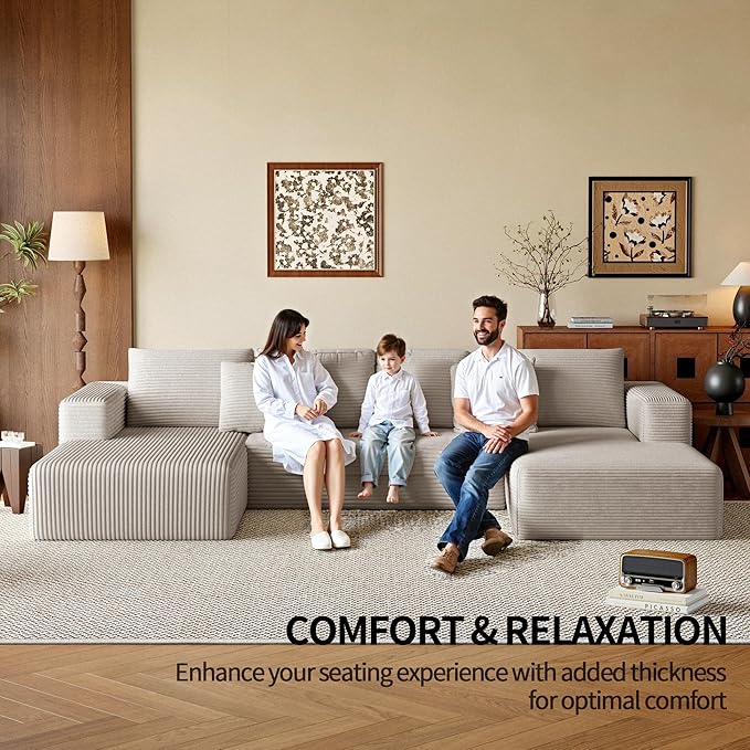 134.6'' U-Shaped Modular Sectional SofaModern Comfortable Corduroy Cloud CouchConvertible Boneless Couches for Living Room with OttomanNo Assembly(Camel)