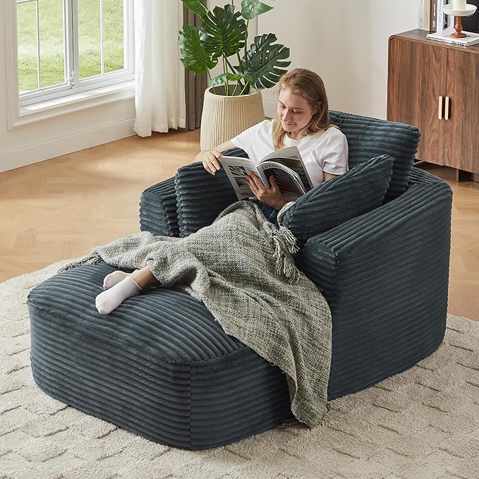 45.3W Boneless Chaise Lounge Sofa Chair Indoor Oversized Corduroy Reading Cloud Couch with Soft Pillows Comfy Single Seat Floor Sleeper Sofa Bed for Living Room Apartment Office Small Spaces