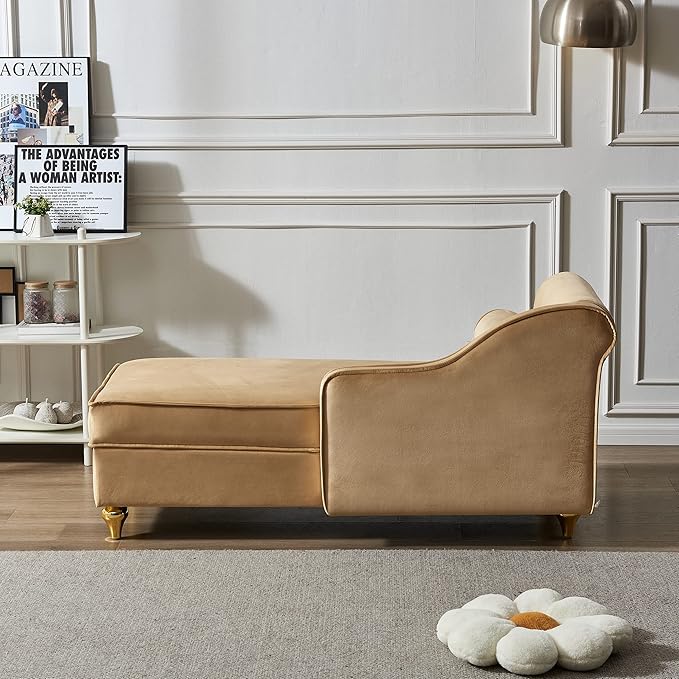 60.6 Velvet Chaise Lounge Sleeper Sofa with Large Hidden Storage &amp Lumbar Pillow Upholstery Tufted Lounge Chair Indoor with Gold Metal Legs &amp Armrest Reclining Sofa Chair for Living RoomBe