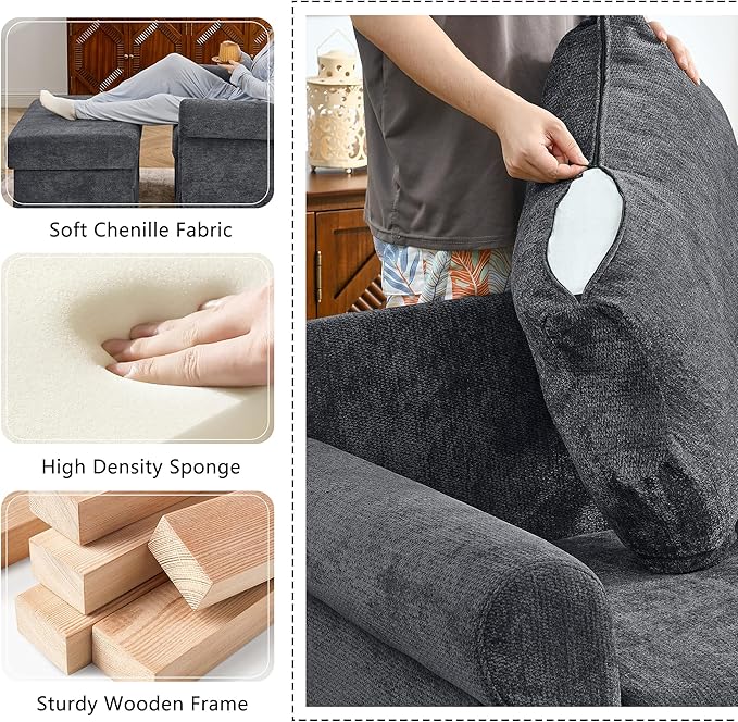 35.82 Accent Chair with Ottoman SetUpholstered Living Room Chairs for Reading Chair with Chaise Lounge Chairs Indoor Comfortable Armchair for Bedroom (Gray 35.82)