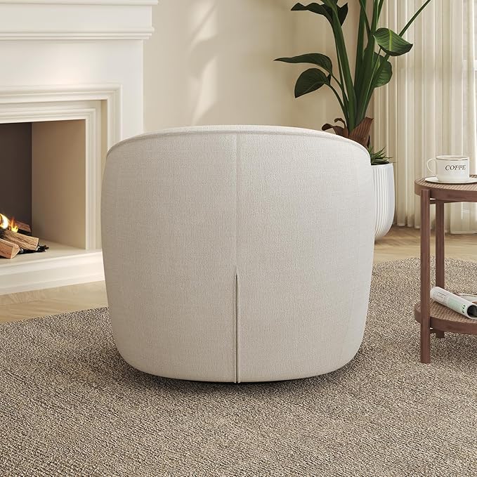 Leyu&ampHafort Modern Beige Swivel Accent Chair with Removable Foam Seat Cushion Linen Upholstered Comfty Sofa for Living Room and Bedroom Reading FSC Certified Solid Wood Base. (Cream Beige)