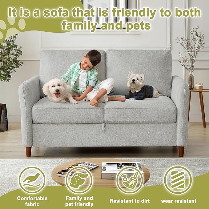 Loveseat Sofa56 Love Seat with Storage SpaceModern Small Couches for Small SpacesCozy Couch and Loveseat Sets for Living Room2 Seater Couch for Bedroom(Light Gray 56.5''-2seat)
