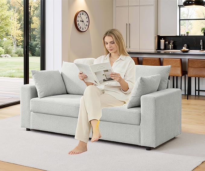 71 Modern Loveseat Sofa with Deep Seat Comfortable Couch with 2 Removable Pillows Minimalist Upholstered Sofa with Sturdy Frame for Living Room Office Studio Beige