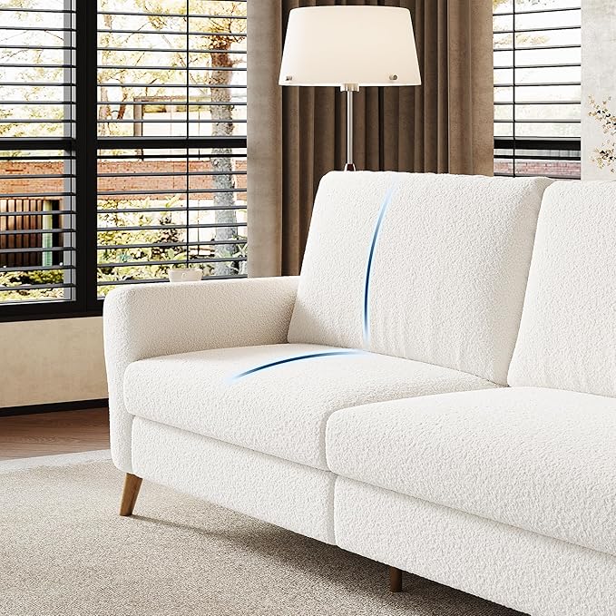 GarveeHome 84 in Sofa Couch Large Loveseat Sofa with Wide Armrests Deep Seats &amp Wood Feet 3 Seater Modern Boucle Sofa Comfy Couches for Living Room Bathroom Small Spaces White